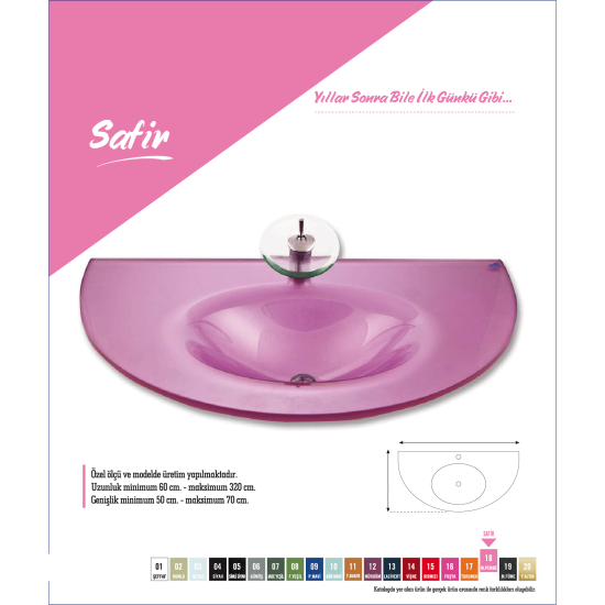 Cam Lavabo Safir Modeli 70x56 Cm - Cam Lavabo Modelleri