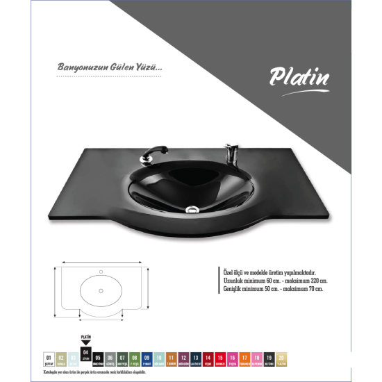 Cam Lavabo Platin Modeli 70x56 cm - Cam Lavabo Modelleri
