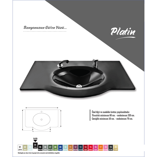 Cam Lavabo Platin Modeli 80x56 cm - Cam Lavabo Modelleri
