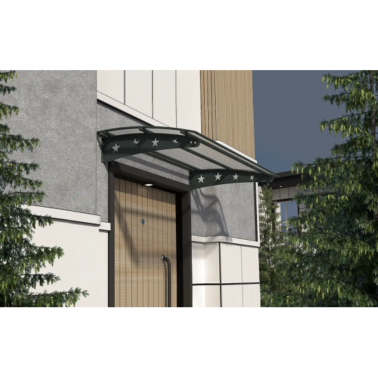 Metal Taşıyıcılı Kapı Üstü Pratik Sundurma Yıldız Modeli Antrasit - Şeffaf Levha 100 x 100 cm - Metal Taşıyıcı Kapı Üstü Pratik Sundurma