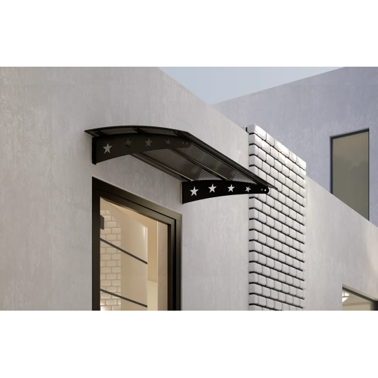 Metal Taşıyıcılı Kapı Üstü Pratik Sundurma Yıldız Modeli Antrasit - Siyah Levha 100 x 100 cm - Metal Taşıyıcı Kapı Üstü Pratik Sundurma