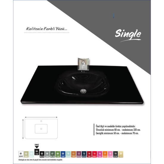 Cam Lavabo Single Modeli 90x56 cm - Cam Lavabo Modelleri