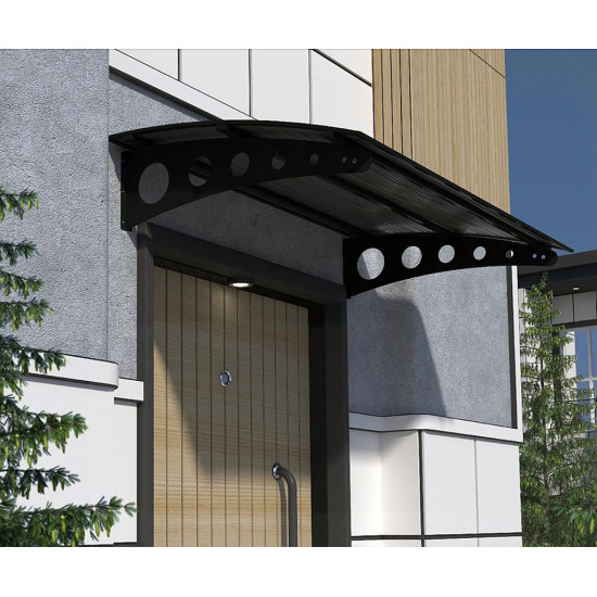 Metal Taşıyıcılı Kapı Üstü Pratik Sundurma Siyah - Siyah Levha 100 x 100 Md1 - Metal Taşıyıcı Kapı Üstü Pratik Sundurma