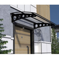 Metal Taşıyıcılı Kapı Üstü Pratik Sundurma Siyah - Şeffaf Levha 270 x 100 Md1