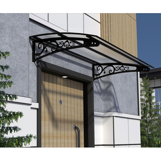 Metal Taşıyıcılı Kapı Üstü Pratik Sundurma Siyah - Şeffaf Levha 130 x 70 Md2 - Metal Taşıyıcı Kapı Üstü Pratik Sundurma