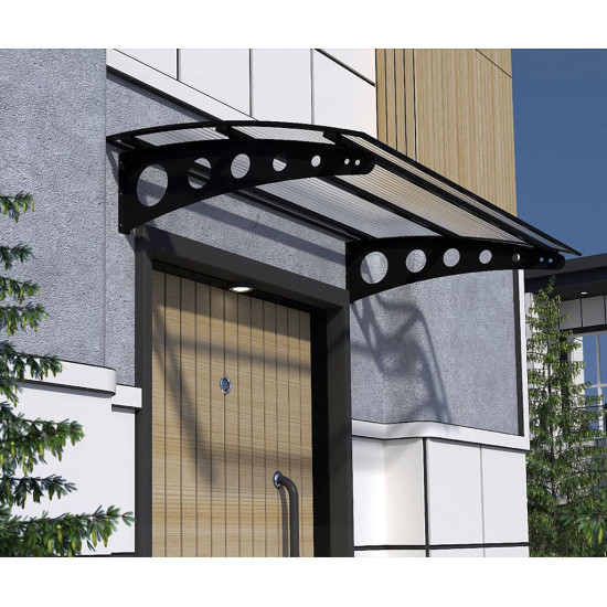 Metal Taşıyıcılı Kapı Üstü Pratik Sundurma Siyah - Şeffaf Levha 290 x 110 Md1 - Metal Taşıyıcı Kapı Üstü Pratik Sundurma