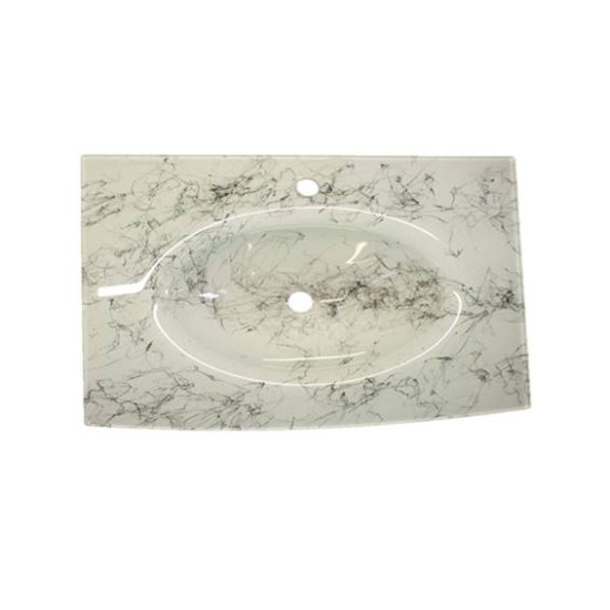 Cam Lavabo 15 mm 100 x 56 cm Beyaz Siyah Desenli - Desenli Cam Lavabo Modelleri
