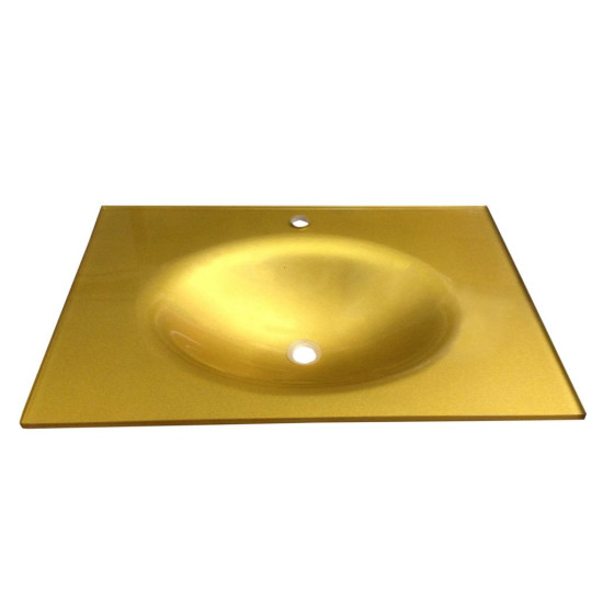 Cam Lavabo 12 mm 80 x 56 cm Altın Rengi - Cam Lavabo Modelleri