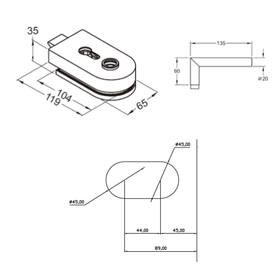 Thoor Round Cam Kapı Kilidi THR-1100K-E2 -NAAL - Rondo Cam Kapı Kolları