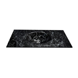 Cam Lavabo Mermer Desen Siyah Beyaz 100x56 cm