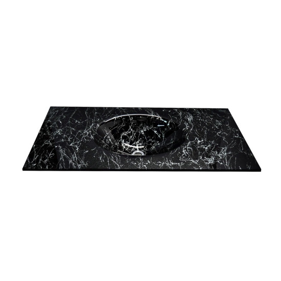 Cam Lavabo Mermer Desen Siyah Beyaz 100x56 cm - Desenli Cam Lavabo Modelleri