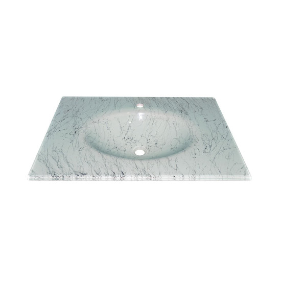 Cam Lavabo Mermer Desen Gümüş 100x56 cm - Desenli Cam Lavabo Modelleri