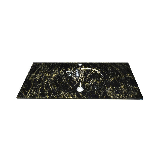 Cam Lavabo Mermer Desen Gold Siyah 100x56 cm - Desenli Cam Lavabo Modelleri