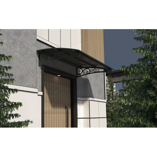 Metal Taşıyıcılı Kapı Üstü Pratik Sundurma Antrasit - Siyah Levha 150 x 150 Md2 - Metal Taşıyıcı Kapı Üstü Pratik Sundurma