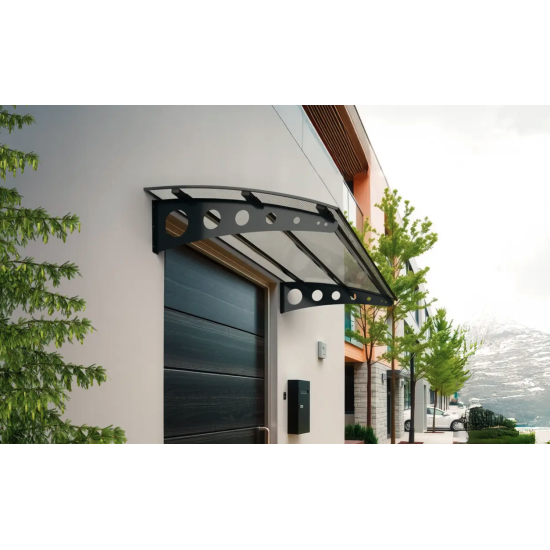 Metal Taşıyıcılı Kapı Üstü Pratik Sundurma Antrasit - Şeffaf Levha 110 x 70 Md1 - Metal Taşıyıcı Kapı Üstü Pratik Sundurma