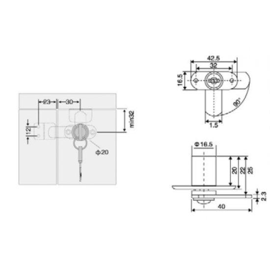 Canex Mandallı Çift Kapak Kilidi  D 16 mm x L 22 - Mobilya Kilitleri