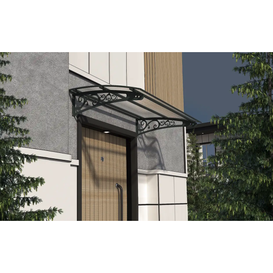 Metal Taşıyıcılı Kapı Üstü Pratik Sundurma Antrasit - Şeffaf Levha 180 x 70 Md2 - Metal Taşıyıcı Kapı Üstü Pratik Sundurma