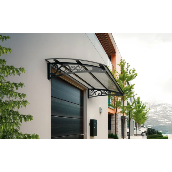 Metal Taşıyıcılı Kapı Üstü Pratik Sundurma Antrasit - Şeffaf Levha 120 x 80 Md2 - Metal Taşıyıcı Kapı Üstü Pratik Sundurma
