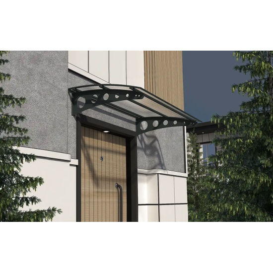Metal Taşıyıcılı Kapı Üstü Pratik Sundurma Antrasit - Şeffaf Levha 120 x 120 Md1 - Metal Taşıyıcı Kapı Üstü Pratik Sundurma