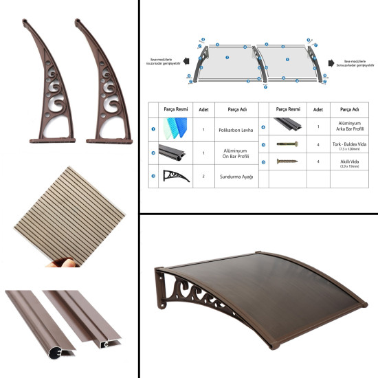 Pratik Sundurma Kapı Pencere Üstü 100x150 cm Kahve 6 mm Bronz Levha - Kapı Üstü Pratik Sundurma
