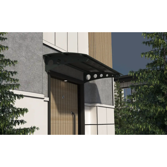 Metal Taşıyıcılı Kapı Üstü Pratik Sundurma Antrasit - Siyah Levha 130 x 120 Md1 - Metal Taşıyıcı Kapı Üstü Pratik Sundurma