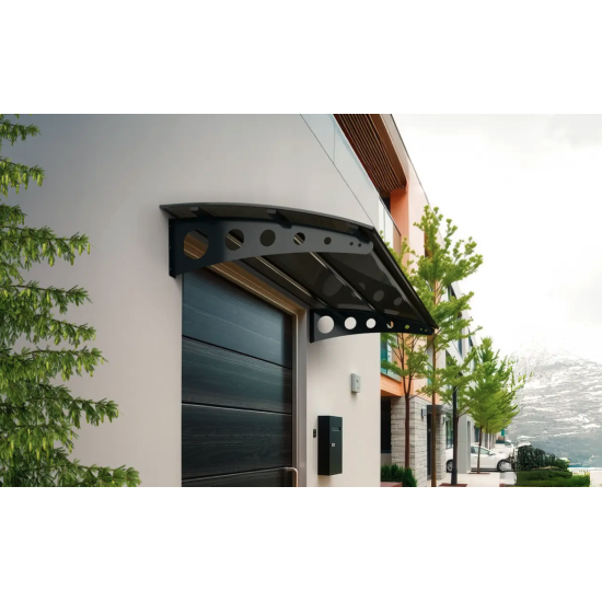 Metal Taşıyıcılı Kapı Üstü Pratik Sundurma Antrasit - Siyah Levha 130 x 120 Md1 - Metal Taşıyıcı Kapı Üstü Pratik Sundurma