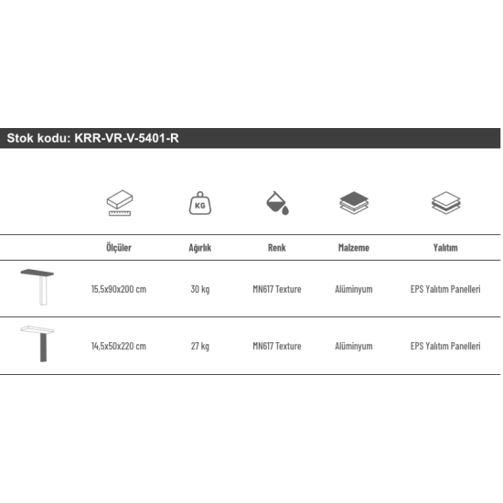 Alüminyum Işıklı Sundurma Vera Viela Mono Left 200 cm x 90 cm Ledli Posta Kutulu - Alüminyum Işıklı Sundurma