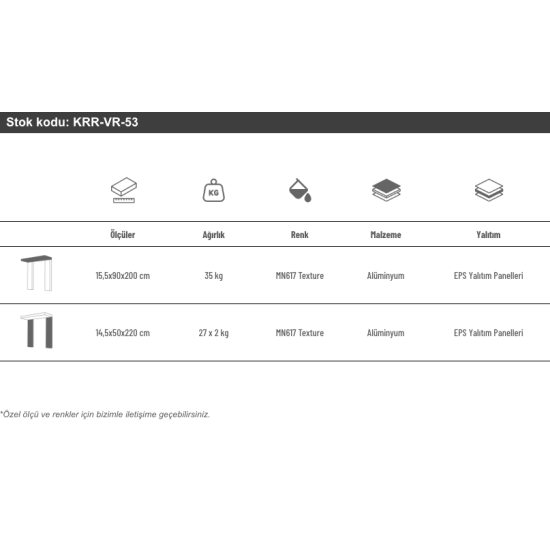 Alüminyum Işıklı Sundurma Vera Dual 200 cm x 90 cm Ledli Posta Kutulu - Alüminyum Işıklı Sundurma