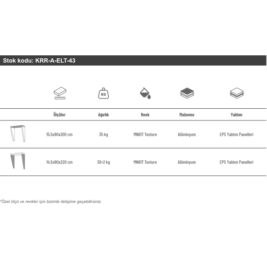 Alüminyum Işıklı Sundurma Angle Dual Elite 200 cm x 90 cm Ledli - Alüminyum Işıklı Sundurma