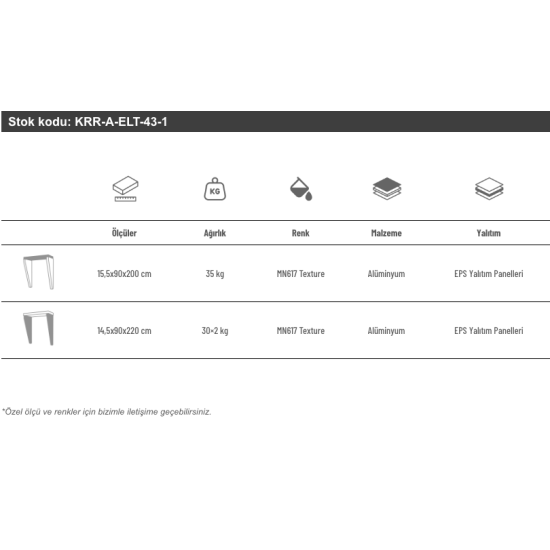 Alüminyum Işıklı Sundurma Angle Dual Viela 200 cm x 90 cm Ledli - Alüminyum Işıklı Sundurma