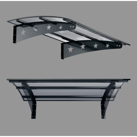 Metal Taşıyıcılı Kapı Üstü Pratik Sundurma Yıldız Modeli Antrasit - Şeffaf Levha 100 x 100 cm - Metal Taşıyıcı Kapı Üstü Pratik Sundurma