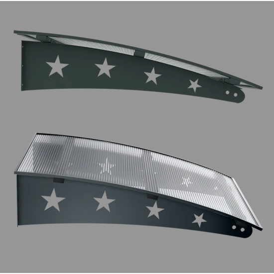 Metal Taşıyıcılı Kapı Üstü Pratik Sundurma Yıldız Modeli Antrasit - Şeffaf Levha 100 x 100 cm - Metal Taşıyıcı Kapı Üstü Pratik Sundurma