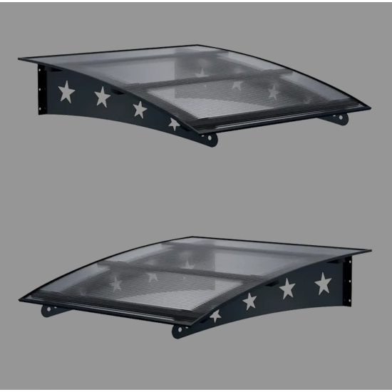 Metal Taşıyıcılı Kapı Üstü Pratik Sundurma Yıldız Modeli Antrasit - Şeffaf Levha 100 x 100 cm - Metal Taşıyıcı Kapı Üstü Pratik Sundurma