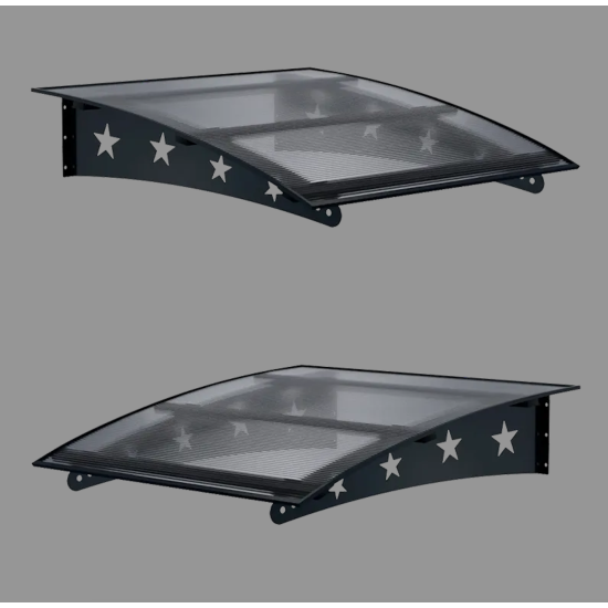 Metal Taşıyıcılı Kapı Üstü Pratik Sundurma Yıldız Modeli Antrasit - Siyah Levha 100 x 100 cm - Metal Taşıyıcı Kapı Üstü Pratik Sundurma