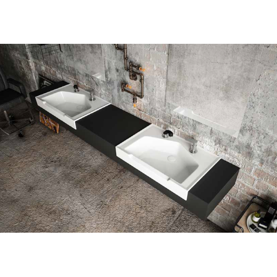Seramik Kuaför Lavabosu 75 cm Beyaz Erkek Kare Lavabo - Seramik Kuaför Lavaboları