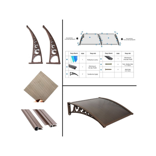 Pratik Sundurma Kapı Pencere Üstü 100x100 cm Bronz 6 mm Levhalı - KAPI ÜSTÜ SUNDURMA