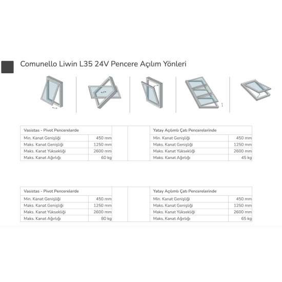 Liwin L35 24V Pencere Açama Motoru