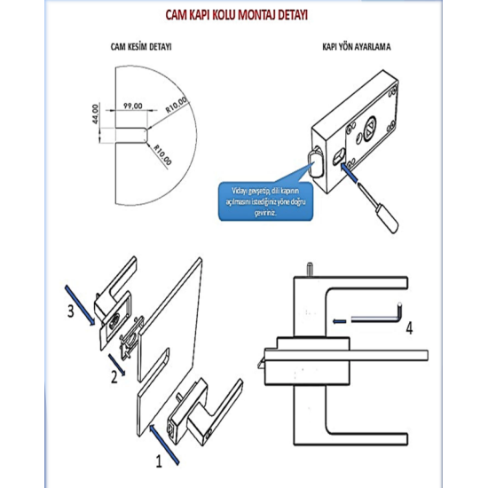 CADSIM Çerçeveli Cam Kapı Kolu Siyah