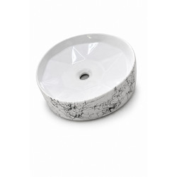 Seramik Çanak Lavabo 42 cm Beyaz Siyah Desenli