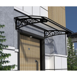 Metal Taşıyıcılı Kapı Üstü Pratik Sundurma Siyah - Şeffaf Levha 150 x 100 Md2 Üst Lavha